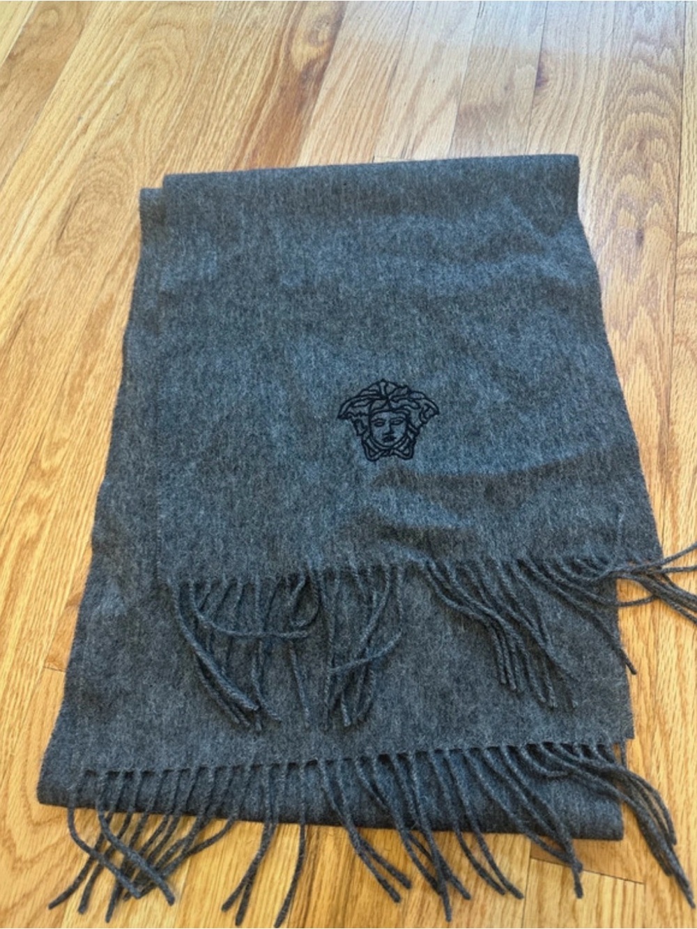 Versace Men's Dark Gray Wool Scarf with Medusa Motif